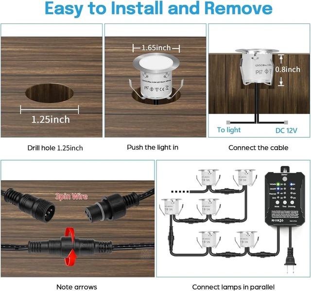 Alt view image 7 of 7 - HIBOITEC RGB Deck Lights Recessed Kit with Low Voltage Transformer 10 Packs