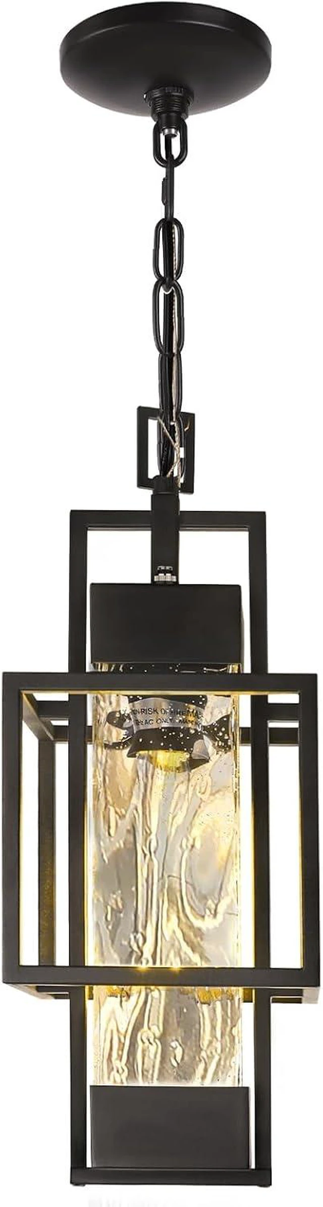 Main image of 15" Dusk to Dawn Outdoor Pendant Light Exterior Hanging Lantern, Modern Black Metal Outside Chandelier Light Fixture Ceiling Mount with Water Glass for Front Porch Entrance Foyer Entryway