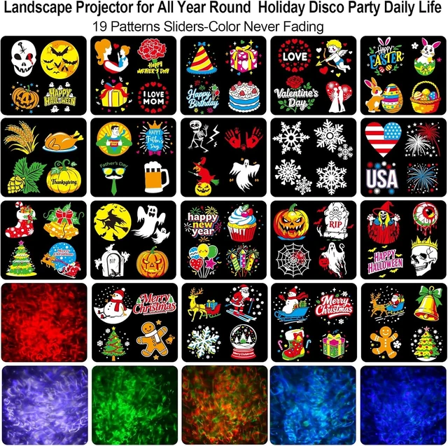 Alt view image 2 of 7 - 2026 Brighter Halloween Projector Lights,FLITI 19HD Slide (Ocean Wave & Patterns),11 Themes Waterproof Holiday Projector with Remote for Halloween,Christmas Decorations Outdoor or Indoors