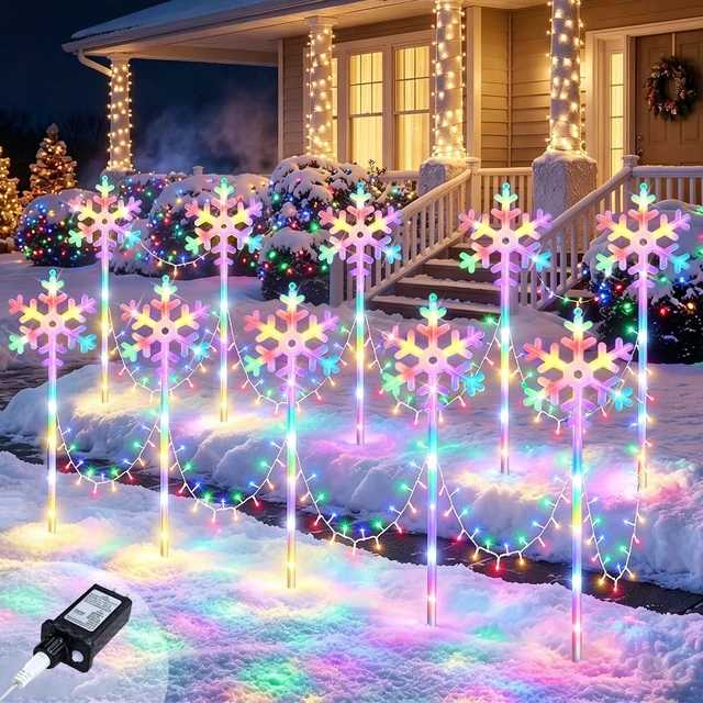 Main image of Snowflake Lights Colorful Christmas Pathway Lights 10 Pcs Waterproof Snowflake Light 8 Lighting Modes Xmas Walkway Marker Lights LED Stake Sidewalk Light for Christmas Decor Outdoor Holiday Display