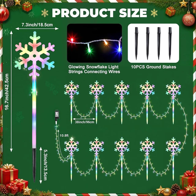Alt view image 2 of 7 - Snowflake Lights Colorful Christmas Pathway Lights 10 Pcs Waterproof Snowflake Light 8 Lighting Modes Xmas Walkway Marker Lights LED Stake Sidewalk Light for Christmas Decor Outdoor Holiday Display