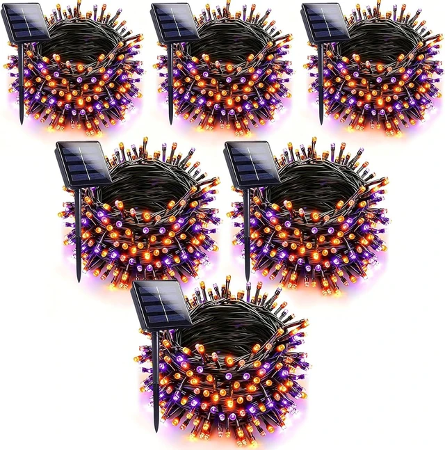 Main image of Jedavai 6Pack 240FT 600 LED Solar Halloween String Lights, Orange & Purple Solar Lights Outdoor with 8 Lighting Modes Waterproof Solar Fairy Lights for Garden Yard Patio Party Tree Decoration