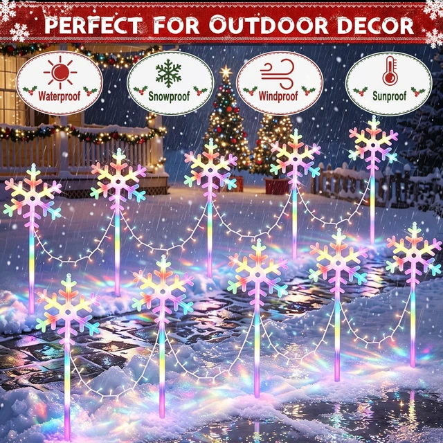 Alt view image 3 of 7 - Snowflake Lights Colorful Christmas Pathway Lights 10 Pcs Waterproof Snowflake Light 8 Lighting Modes Xmas Walkway Marker Lights LED Stake Sidewalk Light for Christmas Decor Outdoor Holiday Display