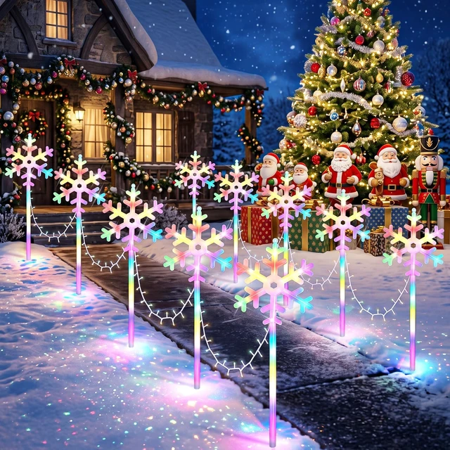 Alt view image 6 of 7 - Snowflake Lights Colorful Christmas Pathway Lights 10 Pcs Waterproof Snowflake Light 8 Lighting Modes Xmas Walkway Marker Lights LED Stake Sidewalk Light for Christmas Decor Outdoor Holiday Display