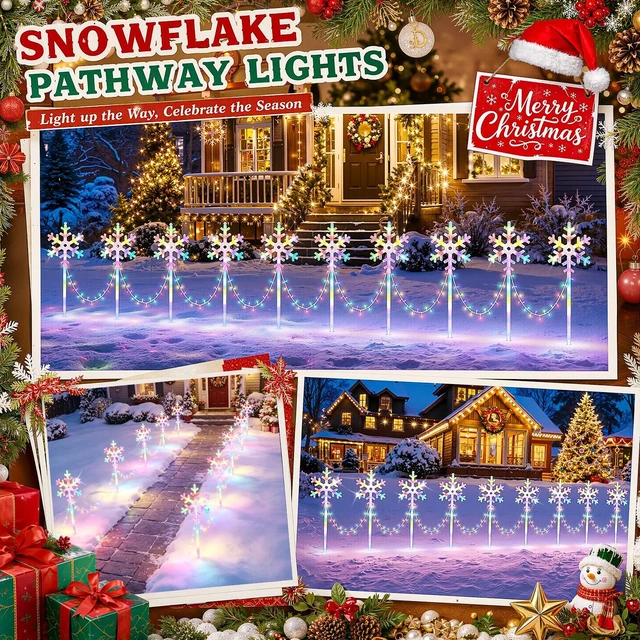 Alt view image 7 of 7 - Snowflake Lights Colorful Christmas Pathway Lights 10 Pcs Waterproof Snowflake Light 8 Lighting Modes Xmas Walkway Marker Lights LED Stake Sidewalk Light for Christmas Decor Outdoor Holiday Display