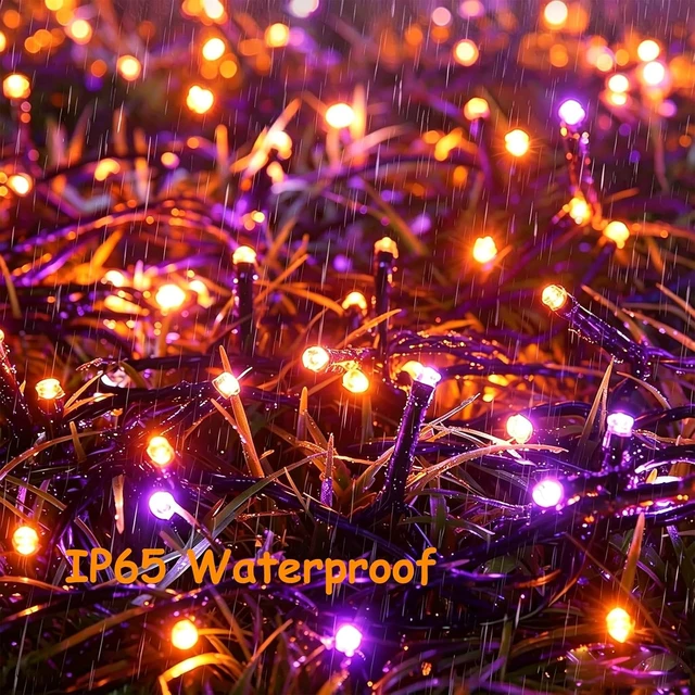 Alt view image 5 of 7 - Jedavai 6Pack 240FT 600 LED Solar Halloween String Lights, Orange & Purple Solar Lights Outdoor with 8 Lighting Modes Waterproof Solar Fairy Lights for Garden Yard Patio Party Tree Decoration