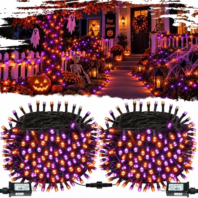 Main image of OZS Connectable 2-Pack 164Ft 400LED Halloween String Lights, Purple&Orange