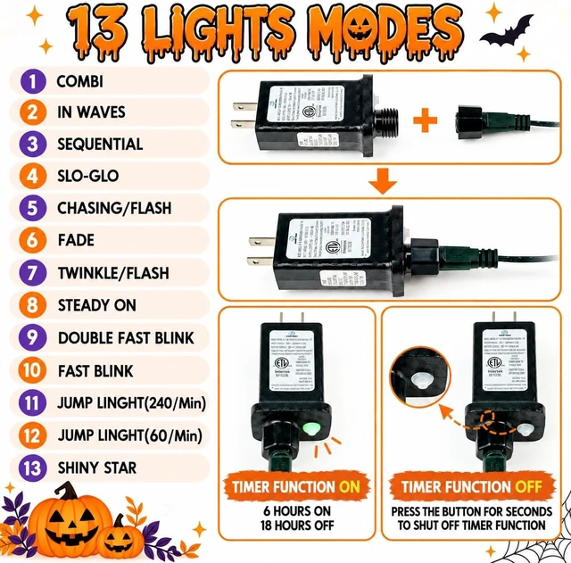 Alt view image 5 of 7 - OZS Connectable 2-Pack 164Ft 400LED Halloween String Lights, Purple&Orange