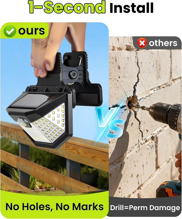Alt view image 4 of 7 - Clip on Solar Lights Outdoor with Motion Sensor, 800LM & 270° Wide Angle Solar Fence Lights Outdoor Waterproof with 115 LEDs, 3 Modes & Portable Security Lights for Chain Link Patio Deck Yard (2Pack)