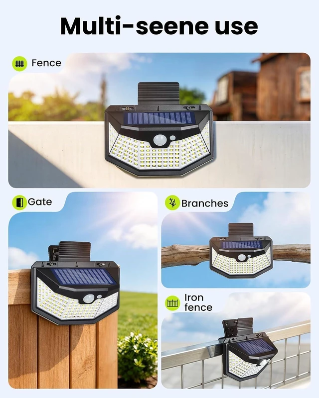 Alt view image 6 of 7 - Clip on Solar Lights Outdoor with Motion Sensor, 800LM & 270° Wide Angle Solar Fence Lights Outdoor Waterproof with 115 LEDs, 3 Modes & Portable Security Lights for Chain Link Patio Deck Yard (2Pack)