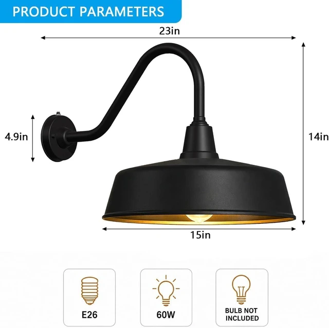 Alt view image 2 of 7 - JOESA 15" Large Outdoor Barn Lights, Dusk to Dawn Gooseneck, 2-Pack