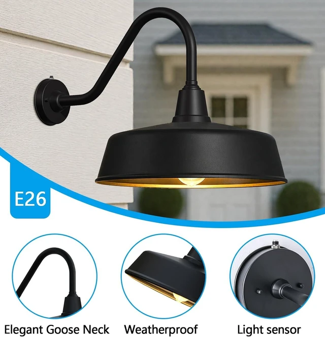 Alt view image 3 of 7 - JOESA 15" Large Outdoor Barn Lights, Dusk to Dawn Gooseneck, 2-Pack