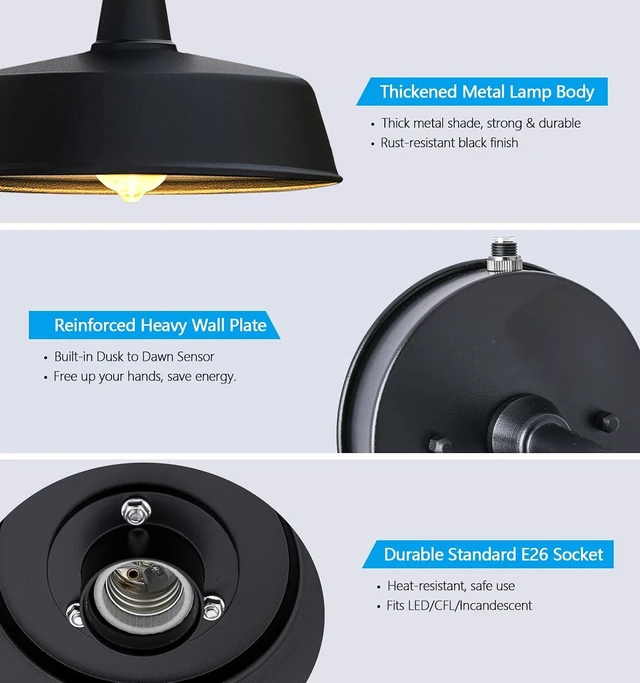 Alt view image 6 of 7 - JOESA 15" Large Outdoor Barn Lights, Dusk to Dawn Gooseneck, 2-Pack