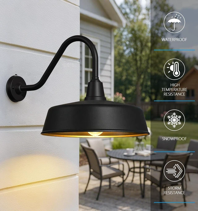 Alt view image 4 of 7 - JOESA 15" Large Outdoor Barn Lights, Dusk to Dawn Gooseneck, 2-Pack