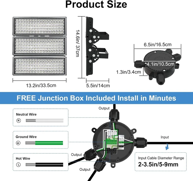 Alt view image 6 of 7 - Kekeou 300W LED Stadium Lights 42000LM Outdoor Flood Lighting 6500K