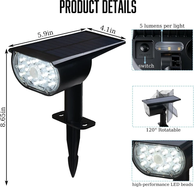 Alt view image 6 of 7 - Dazzle Bright Solar Spot Lights Outdoor, Waterproof Spotlights