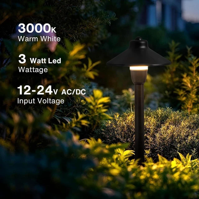 Alt view image 2 of 7 - SUNVIE 4-Pack 6" Low Voltage Pathway Lights 3W Aluminum 3000K Black