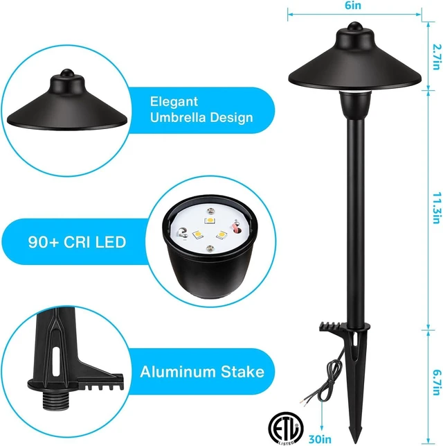 Alt view image 5 of 7 - SUNVIE 4-Pack 6" Low Voltage Pathway Lights 3W Aluminum 3000K Black