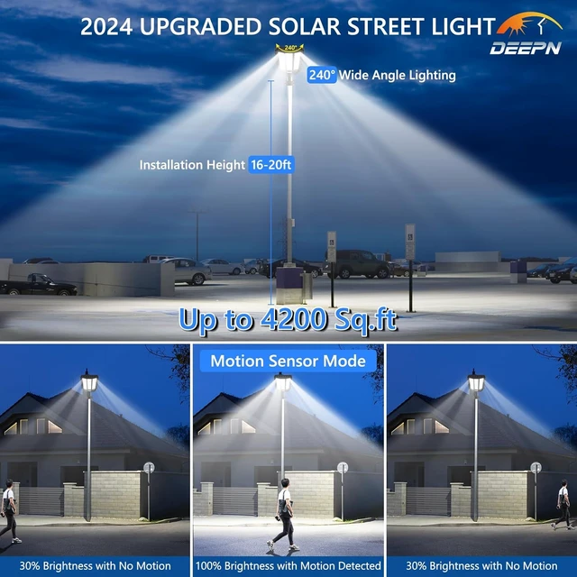 Alt view image 2 of 7 - Deepn 9000W Solar Lights Outdoor with Motion Sensor & Dusk to Dawn,TW030C