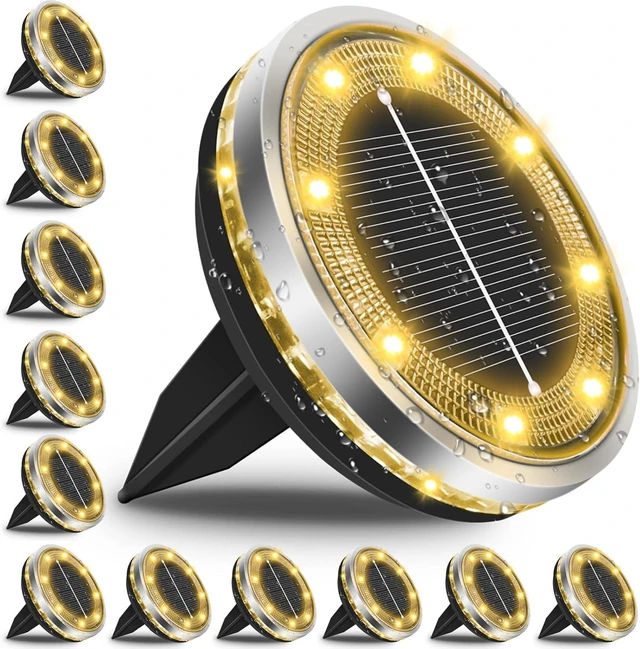 Main image of SenLuKit 12 Pack Outdoor Solar Ground Lights with 4 Side LightWarm White