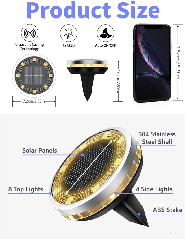 Alt view image 5 of 7 - SenLuKit 12 Pack Outdoor Solar Ground Lights with 4 Side LightWarm White