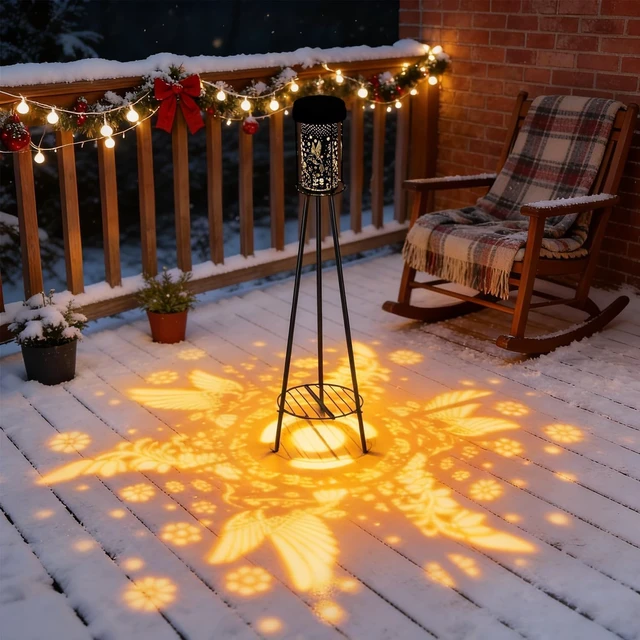 Alt view image 7 of 7 - Solar Floor Lamp Outdoor Waterproof 2 Pack, Hummingbird Projection, RGB 5 Modes & 3000K Warm White, USB-C Charging, IP44, Metal Plant Stand for Patio Porch Garden Deck Yard Walkway Decor