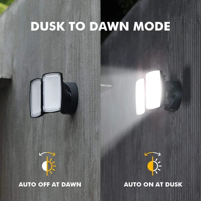 Alt view image 2 of 7 - LUTEC LED 3500 Lumen 32W 5000K Integrated Dual-Head Floodlight Outdoor Dusk to Dawn Waterproof Exterior Security Wall Light for Patio Garden Yard