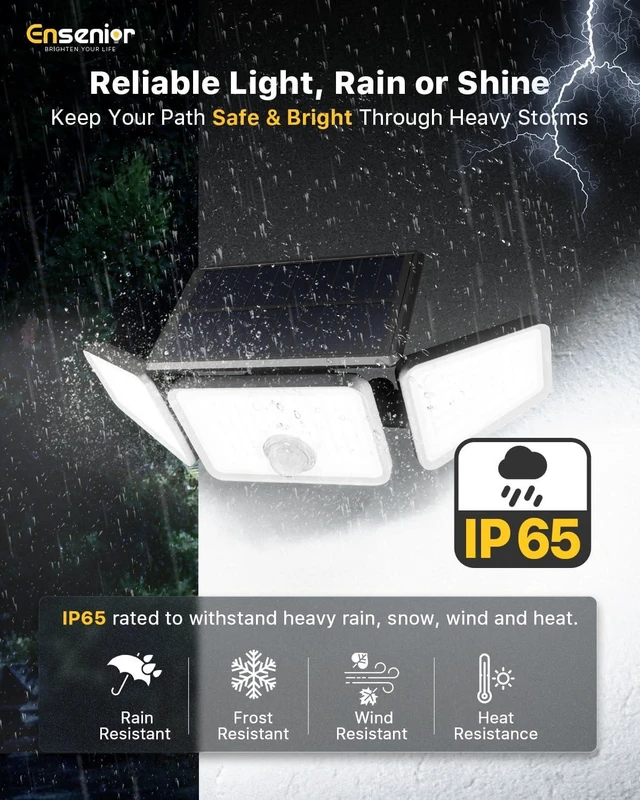 Alt view image 7 of 7 - Ensenior Solar Motion Sensor Flood Light with Remote, Black, 3-Pack
