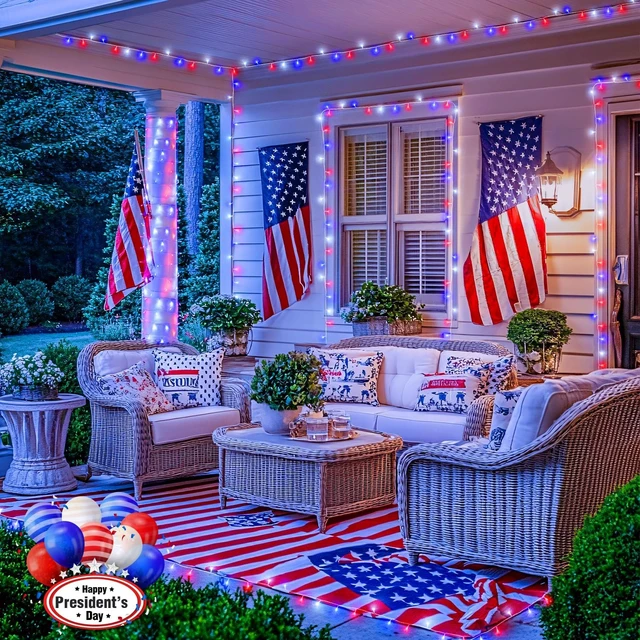 Alt view image 3 of 7 - JMEXSUSS 2 Pack Red White and Blue Lights Outdoor, Each 33ft 100 LED