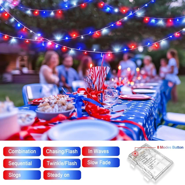 Alt view image 7 of 7 - JMEXSUSS 2 Pack Red White and Blue Lights Outdoor, Each 33ft 100 LED