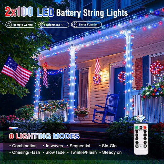 Alt view image 5 of 7 - JMEXSUSS 2 Pack Red White and Blue Lights Outdoor, Each 33ft 100 LED