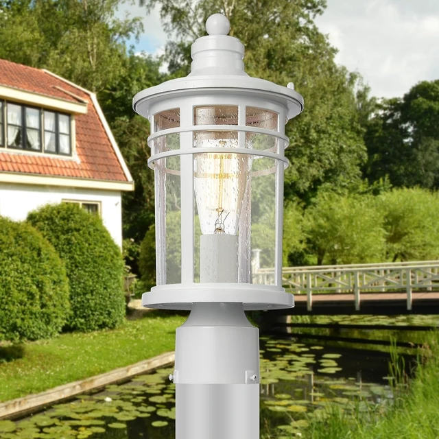 Alt view image 2 of 7 - Darkaway Outdoor Post Lights Lamp Posts Outdoor Lighting, Waterproof Aluminum Post Lights Outdoor Light Fixtures with Glass, Light Posts for Outside Patio Yard (2 Pack, White)