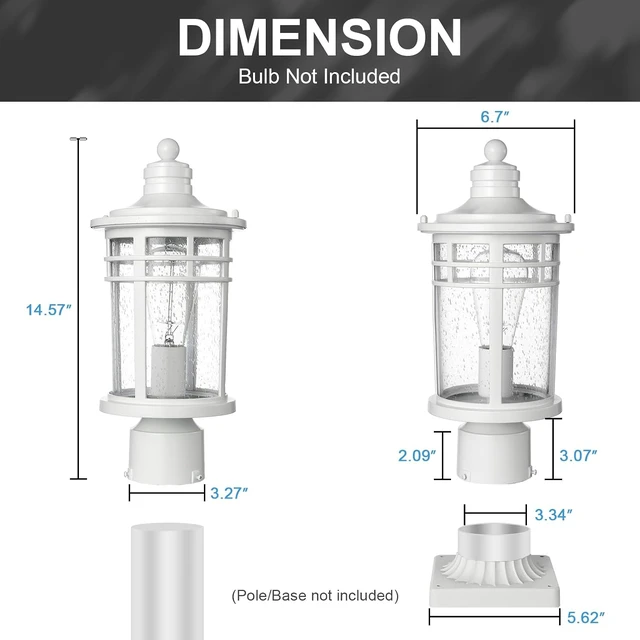 Alt view image 4 of 7 - Darkaway Outdoor Post Lights Lamp Posts Outdoor Lighting, Waterproof Aluminum Post Lights Outdoor Light Fixtures with Glass, Light Posts for Outside Patio Yard (2 Pack, White)