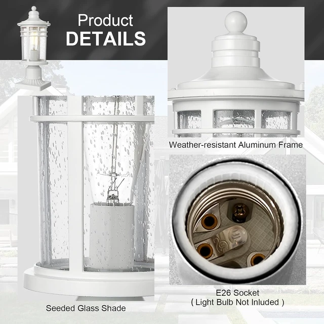 Alt view image 3 of 7 - Darkaway Outdoor Post Lights Lamp Posts Outdoor Lighting, Waterproof Aluminum Post Lights Outdoor Light Fixtures with Glass, Light Posts for Outside Patio Yard (2 Pack, White)