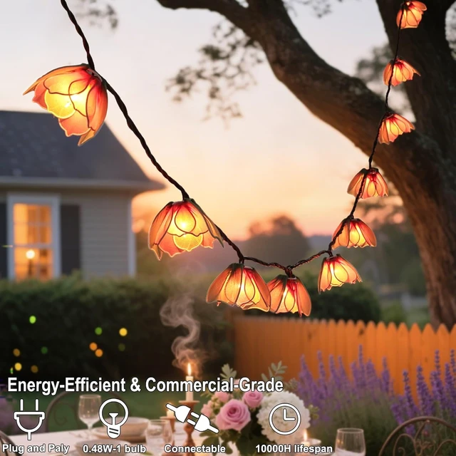Alt view image 3 of 7 - TWINKVILLA Decorative String Lights Plug in with 10 Bulbs, Flower Garland Fairy Lights Connectable Weatherproof Outdoor Indoor for Wedding Garden Pergola Bedroom Porch Floral Home Decor (Multicolor)