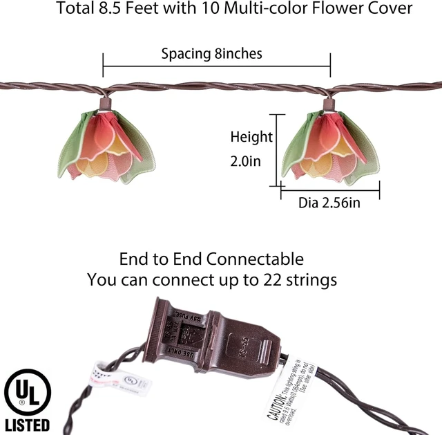 Alt view image 4 of 7 - TWINKVILLA Decorative String Lights Plug in with 10 Bulbs, Flower Garland Fairy Lights Connectable Weatherproof Outdoor Indoor for Wedding Garden Pergola Bedroom Porch Floral Home Decor (Multicolor)