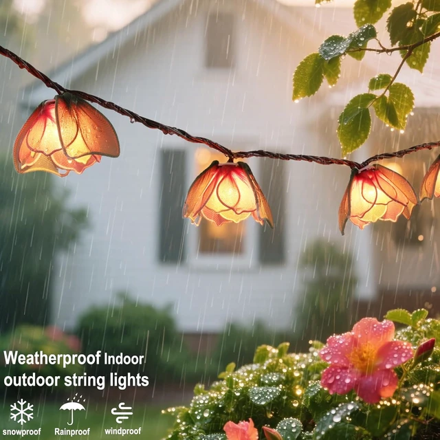 Alt view image 6 of 7 - TWINKVILLA Decorative String Lights Plug in with 10 Bulbs, Flower Garland Fairy Lights Connectable Weatherproof Outdoor Indoor for Wedding Garden Pergola Bedroom Porch Floral Home Decor (Multicolor)