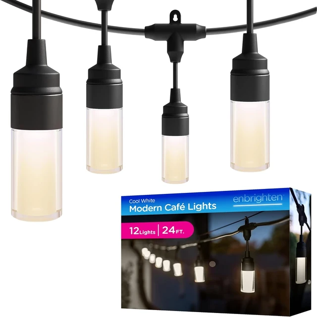 Main image of Enbrighten Modern Outdoor String Lights, 24ft, 12 Bulbs, White Light Only