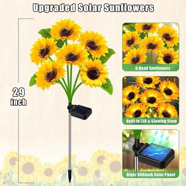 Alt view image 4 of 7 - Solar Sunflower Lights Outdoor Flower Garden Stake Lights,4 Pack 24 Sunflower Waterproof Lights for Outside Party Gardening Gifts Mother's Day for Patio Yard Pathway Party Housewarming Gift