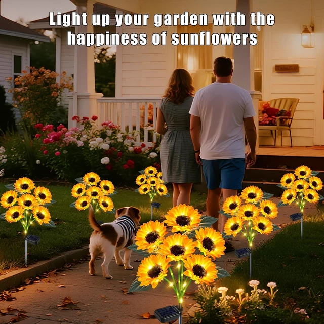 Alt view image 7 of 7 - Solar Sunflower Lights Outdoor Flower Garden Stake Lights,4 Pack 24 Sunflower Waterproof Lights for Outside Party Gardening Gifts Mother's Day for Patio Yard Pathway Party Housewarming Gift