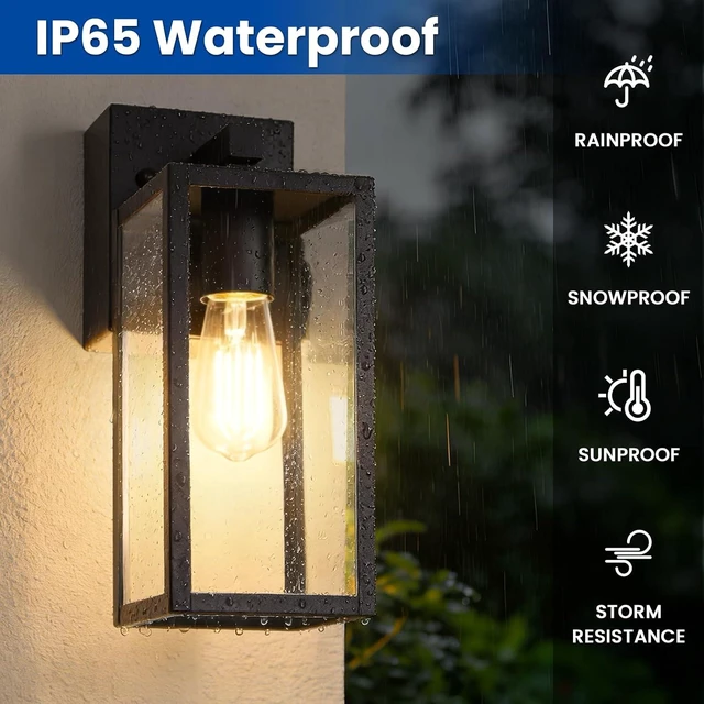 Alt view image 4 of 7 - Outdoor Wall Light with GFCI Outlet, Dusk to Dawn Porch Light with Clear Glass and E26 Socket, Waterproof Anti-Rust Aluminum Exterior Lighting, Black Outside Lights for Patio, Front Door, Garage