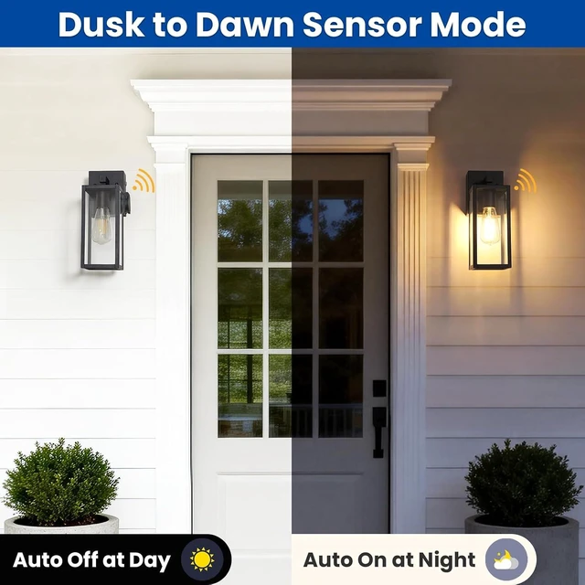 Alt view image 5 of 7 - Outdoor Wall Light with GFCI Outlet, Dusk to Dawn Porch Light with Clear Glass and E26 Socket, Waterproof Anti-Rust Aluminum Exterior Lighting, Black Outside Lights for Patio, Front Door, Garage
