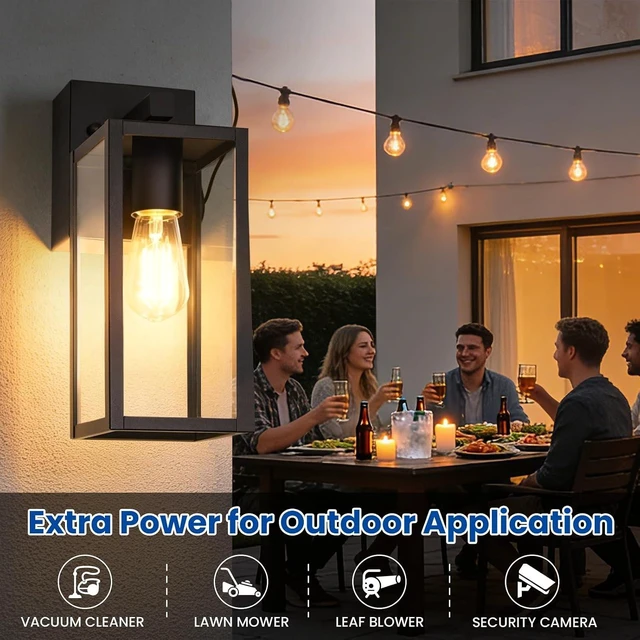 Alt view image 7 of 7 - Outdoor Wall Light with GFCI Outlet, Dusk to Dawn Porch Light with Clear Glass and E26 Socket, Waterproof Anti-Rust Aluminum Exterior Lighting, Black Outside Lights for Patio, Front Door, Garage
