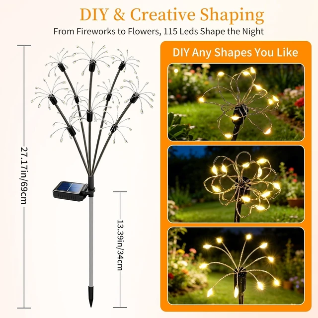 Alt view image 3 of 7 - Solar Garden Lights Outdoor, 4 Pack 2-Layer Swaying Fairy Firework Lights