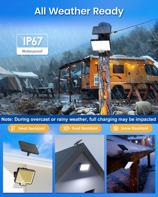 Alt view image 5 of 6 - AUDERWIN 294 LED Split Solar Motion Sensor Outdoor Lights, 2600Lm Solar Flood Lights, IP67 Waterproof Outside Solar Powered Security Spot Lights for Porch Patio Yard Garage Fence Garden, 2 Pack Black