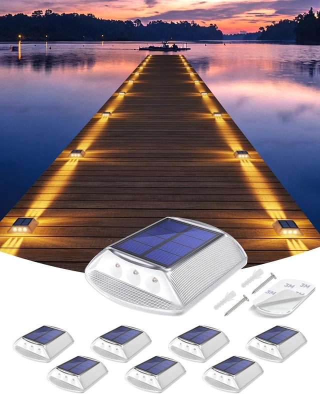 Main image of DetarZinLED Solar Deck Lights Outdoor IP68 Waterproof 8 Pack Amber Warm