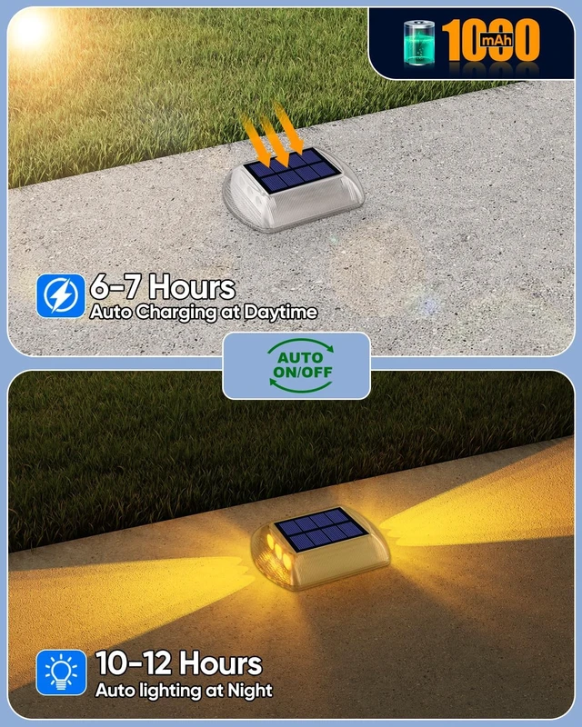 Alt view image 3 of 7 - DetarZinLED Solar Deck Lights Outdoor IP68 Waterproof 8 Pack Amber Warm