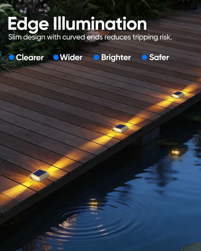 Alt view image 4 of 7 - DetarZinLED Solar Deck Lights Outdoor IP68 Waterproof 8 Pack Amber Warm