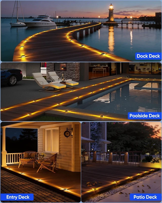 Alt view image 5 of 7 - DetarZinLED Solar Deck Lights Outdoor IP68 Waterproof 8 Pack Amber Warm
