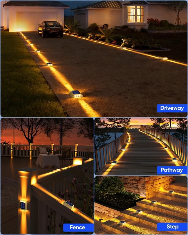 Alt view image 6 of 7 - DetarZinLED Solar Deck Lights Outdoor IP68 Waterproof 8 Pack Amber Warm